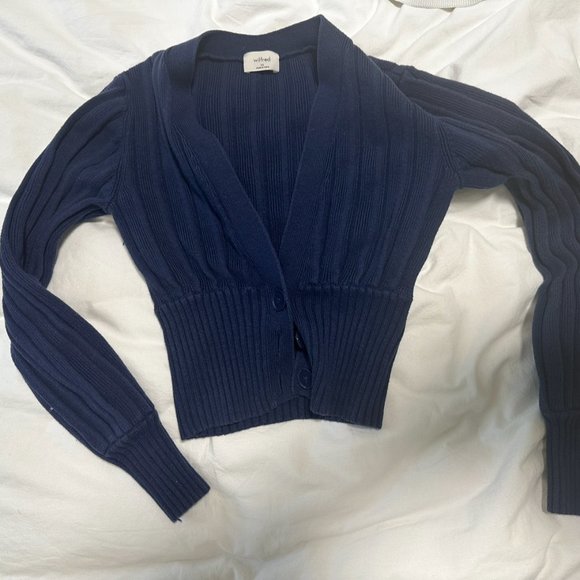 Aritzia, Wilfred  Merino Wool V-Neck Plunge Cardigan, Navy Blue, XS *WORN ONCE* - Picture 2 of 3